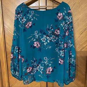 Boutique + Hunter Green Floral Top